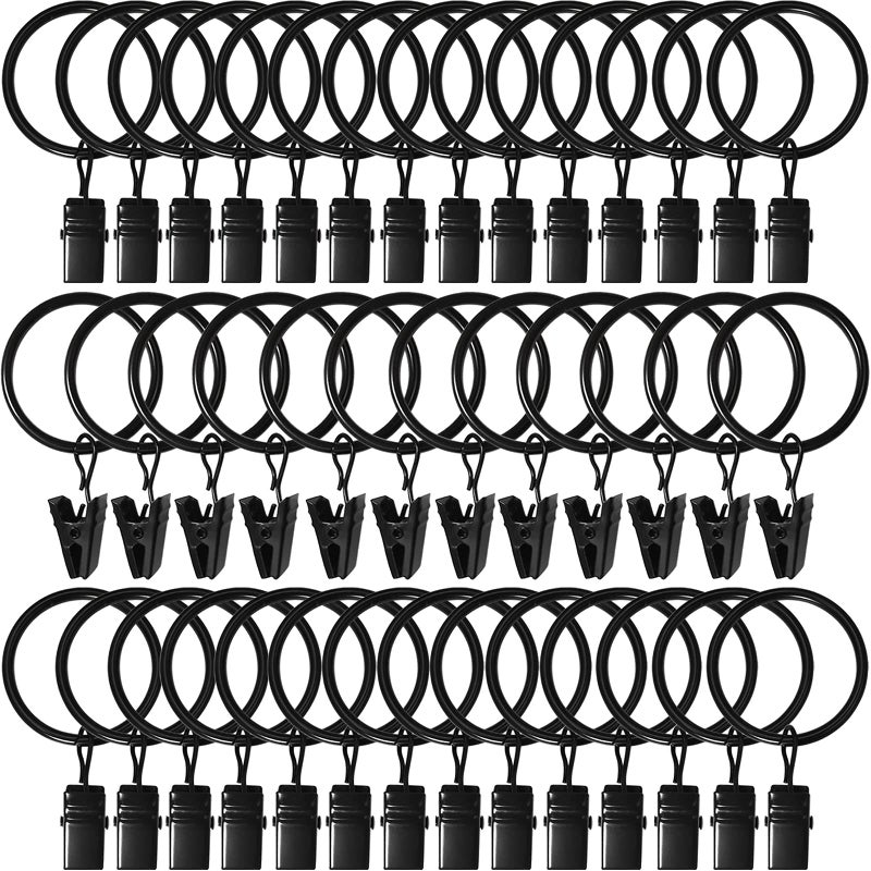 AMZSEVEN 40 Pack Curtain Rings with Clips, Drapery Clips with Rings, Drapes Rings 1.26 in Interior Diameter, Fits up to 1 in Curtain Rod, Black - Image 1
